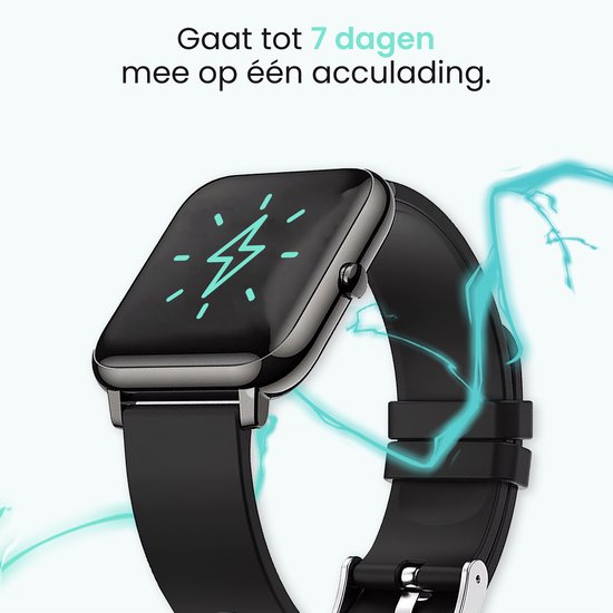 MAOO AMPLIFY Smartwatch - Protection d'écran incluse - Fréquence cardiaque, pression artérielle, saturation sanguine, sommeil, distance - Podomètre - Smartwatch homme - Smartwatch femme - Montre - Cadeau de Noël - Noir