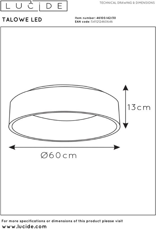 Lucide TALOWE LED - Plafonnier - Ø 60 cm - LED Dimmable - 1x42W 3000K - Noir