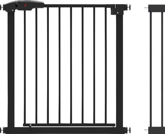 BRASQ Barrière d'escalier sans perçage - Barrière de sécurité - Barrière pour enfants avec extension - 75 à 93 cm - Extensible - Fixation par pince - Métal - Barrière pour chiens - Noir