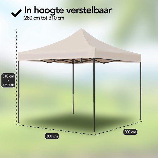 Brixy Party Tent - Pliable - Facile à monter - 3x3m - Imperméable - Pavillon - Sac de transport inclus - Crème