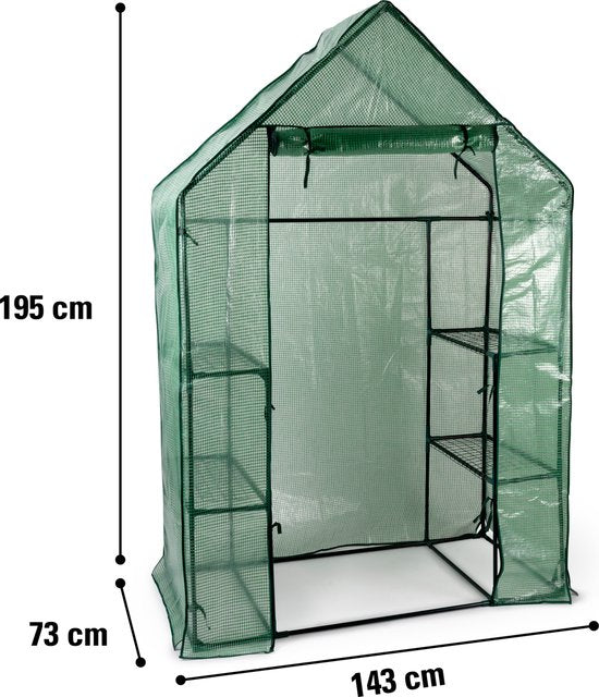 Kinzo Garden Greenhouse - Serre en plastique - Serre de jardin avec 3 étages - Cadre métallique - Couverture imperméable - 143 x 73 x 195 CM - Vert