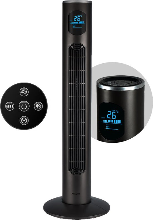 KRAFT Ventilateur de tour - Ventilateur silencieux sur pied - Ventilateur - 97 cm - Ecran LED - Ventilateur de sol - Anthracite