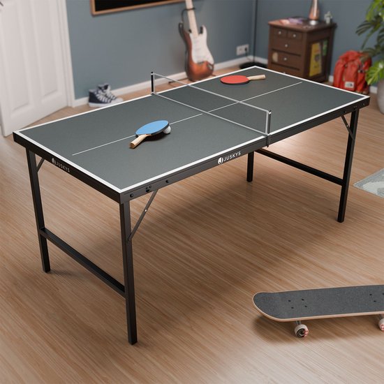 Juskys Mini Table de Tennis de Table Flexi - Noir/Argent - 152 x 71 x 71 cm - Accessoires inclus