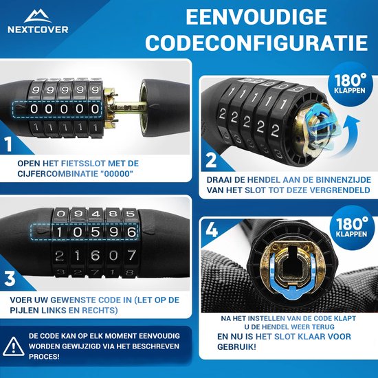 NEXTCOVER® Digit Lock Cadenas pour vélo - L'original - [SAFESECURE] Haute sécurité - Cadenas pour vélo avec code à 5 chiffres, cadenas pour vélo en acier - Cadenas pour vélo parfait pour e-bike - Cadenas pour chaîne Noir