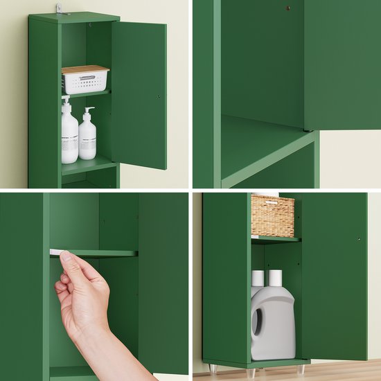 SoBuy BZR34-II-SY Meuble de salle de bain haut - Meuble de rangement étroit avec tiroir et étagères réglables - Meuble colonne salle de bain - Vert foncé, 20x20x180cm