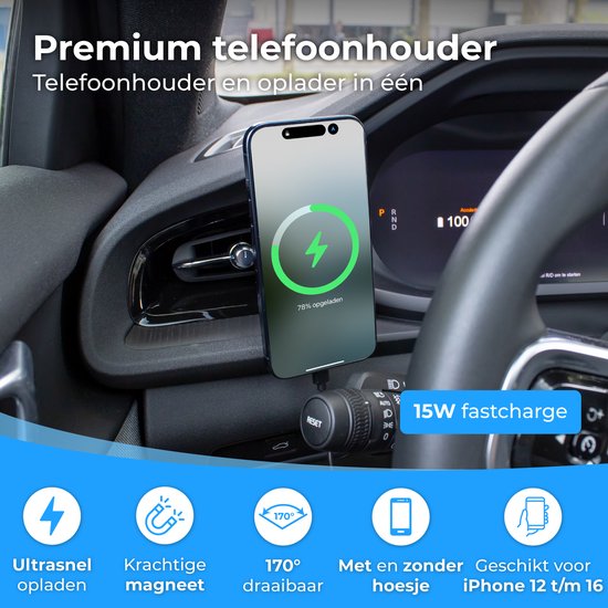 Nuvance Phone Holders Car - Convient pour MagSafe iPhone 12/13/14/15/16 - Support de téléphone - Chargeur sans fil - Support de téléphone mobile pour voiture