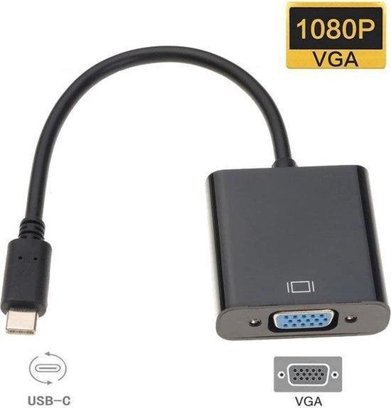 Techvavo® Adaptateur USB C vers VGA - USB C vers VGA - Full HD 1080P - Mâle vers Femelle - Noir
