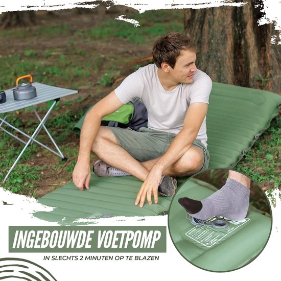 Ever Trex Sleeping Mat Comfort - 193x70x10cm - Pompe intégrée - 1 personne - Matelas de camping - autogonflant - Vert