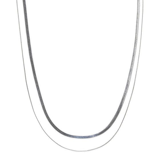 Laura Ferini Ladies Necklace Chiara Silver - Chaîne à maillons en argent avec 2 couches - Plaqué or blanc 18K - Collier - Collier - Bijoux - Accessoires - Collier pour dames