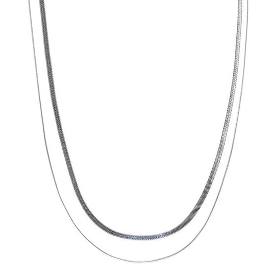 Laura Ferini Ladies Necklace Chiara Silver - Chaîne à maillons en argent avec 2 couches - Plaqué or blanc 18K - Collier - Collier - Bijoux - Accessoires - Collier pour dames