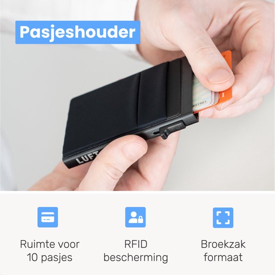 Porte-cartes pour 10 cartes - Sécurisé - Extensible - Protection RFID - Carte - Portefeuille - Aluminium - Homme - Pour hommes et femmes - Porte-cartes - Noir