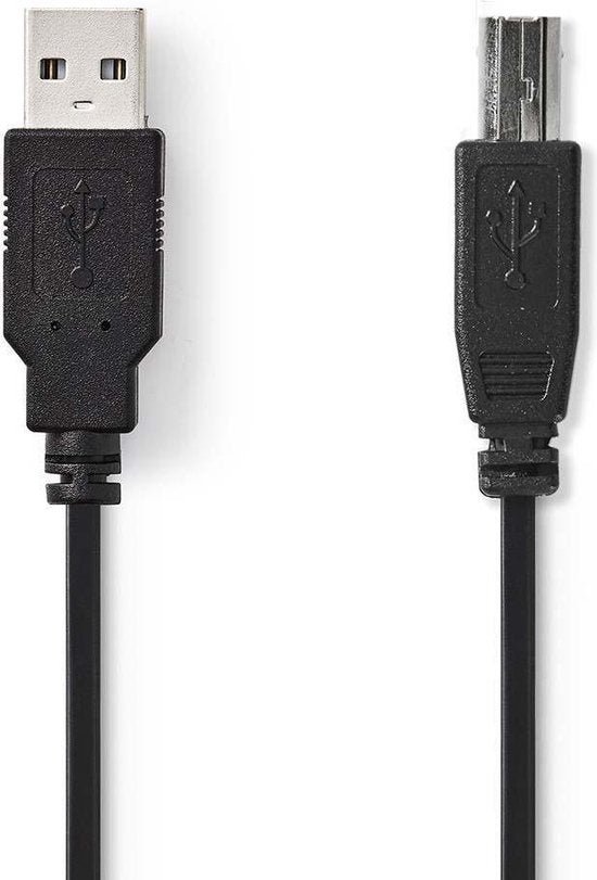 Câble USB - USB 2.0 - USB-A Mâle - USB-B Mâle - 7,5 W - 480 Mbps - Nickelé - 1,00 m - Rond - PVC - Noir - Étiquette
