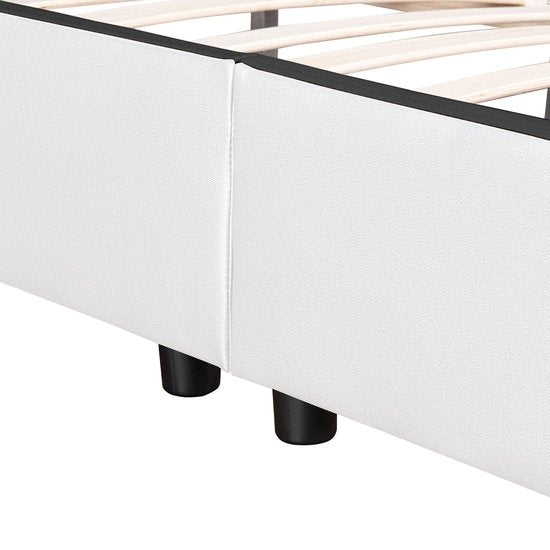 Juskys Lit capitonné Seville - 140 x 200 cm - Blanc - Eclairage LED
