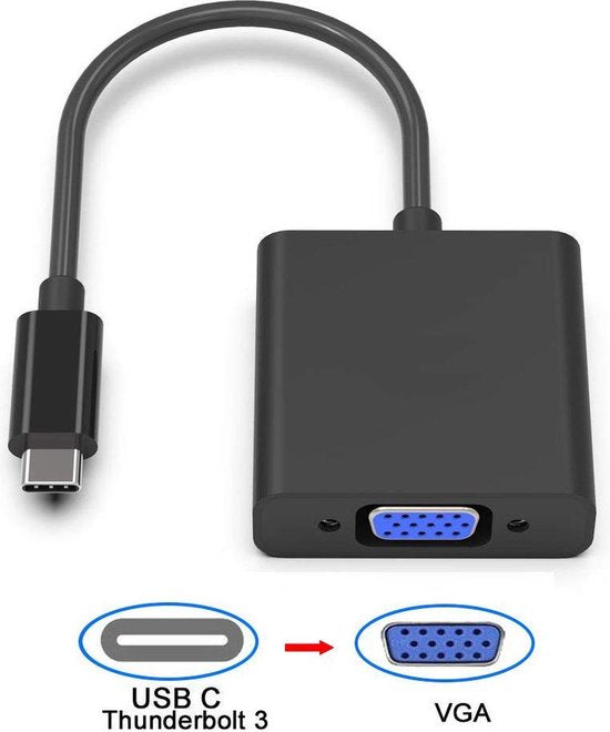 Techvavo® Adaptateur USB C vers VGA - USB C vers VGA - Full HD 1080P - Mâle vers Femelle - Noir