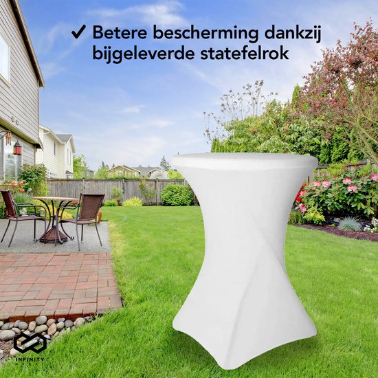 Infinity Goods Stevige Statafel Incl. Witte Statafelrok - Partytafel - Robuust en Weersbestendig - 80cm x 110cm - Inklapbaar - Feest - Wit/Grijs