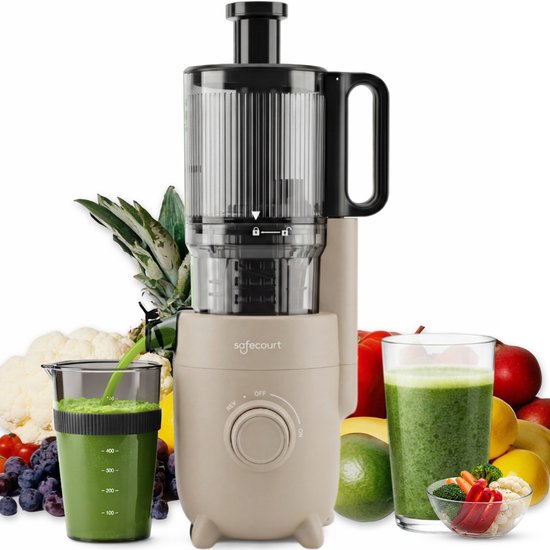 Safecourt Kitchen Slow Juicer - moteur puissant [Technologie de pré-coupe et de pression à froid] - nettoyage facile - sans BPA - juicer Beige