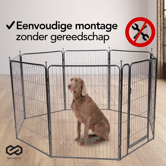 Infinity Goods Parc à chiens - Parc à chiots - 8 panneaux - 100 x 80 CM - pliable - avec porte - acier - noir