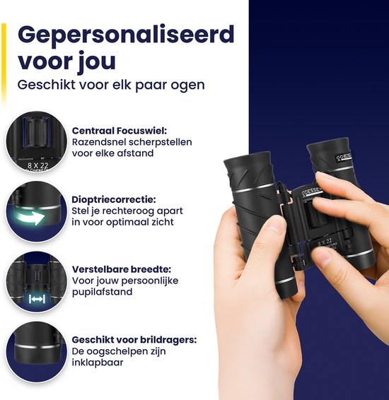 ODESSEY Jumelles compactes - avec étui, kit d'entretien et support de téléphone - 8x22 - FMC - BAK-7 - pour adultes et enfants