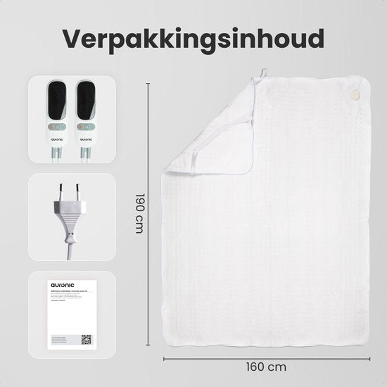 Couverture électrique Auronic XL - 190x160cm - 2 personnes - Couverture chauffante - 2 zones de chaleur - Blanc
