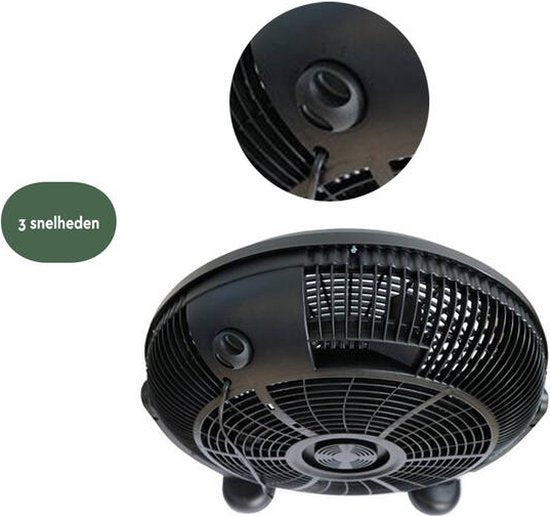 BRASQ Ventilateur de sol - 50 cm - Noir - 3 vitesses - Ventilateur sur pied - Réglable - 90 Watts