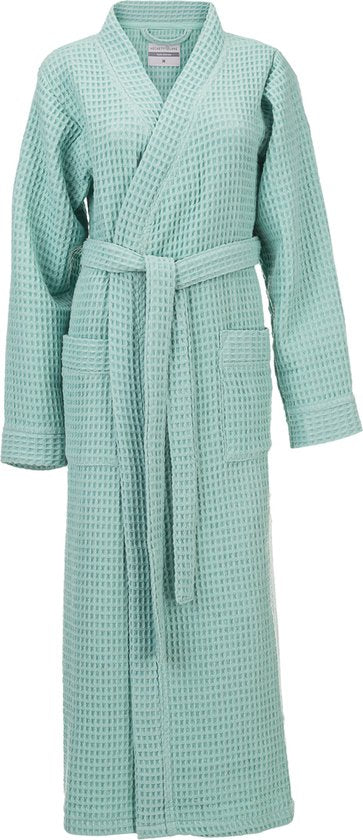 Heckettlane Peignoir gaufré - robe de chambre pour femmes et hommes - L - Manteau du matin en coton - Convient pour le sauna - Vert