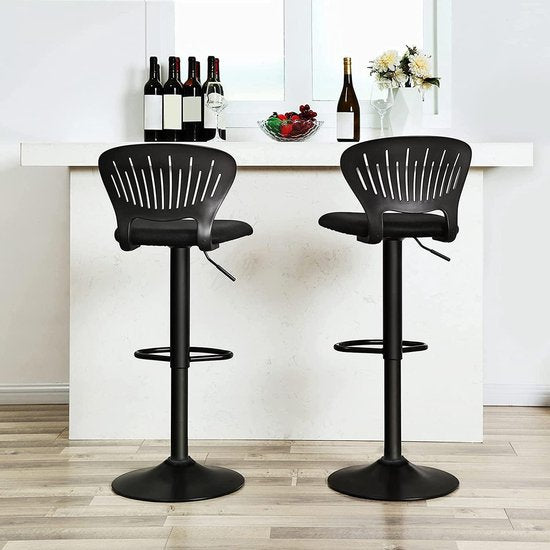 SONGMICS Tabouret de bar, ensemble de 2, tabouret de bar réglable en hauteur avec dossier couronné, pivotant à 360°, siège rembourré confortable, cuisine, bar, noir LJB04BK