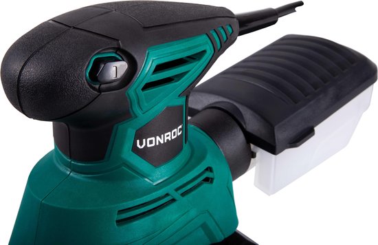 VONROC Multi ponceuse - Ponceuse à palettes - 130W - Avec bac de récupération des poussières et 6 pièces de papier de verre