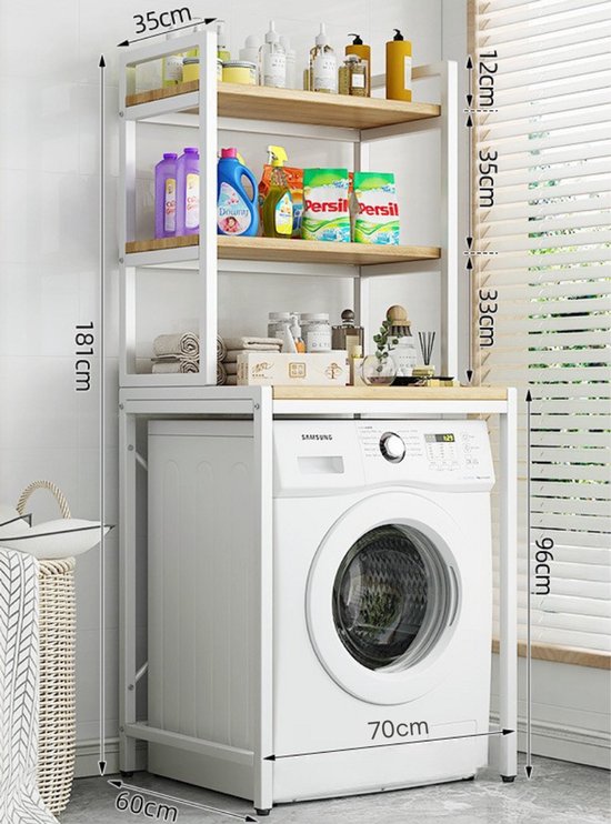 Livista® Laundry Cupboard - 3-Layer Storage Rack - Space-saving Laundry Room Organizer - 181x60x70 CM - White