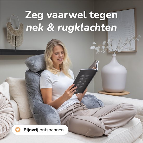Coussin de lecture pour le lit - Bonne posture au lit - Avec 3 compartiments de rangement - Coussin dorsal pour le bas du dos - Siège de lecture pour le canapé - Gris - Soft & Silky