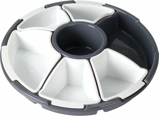 Excellent Houseware Plat de service - gris - compartiment et couvercle - plastique - 33 x 9 cm