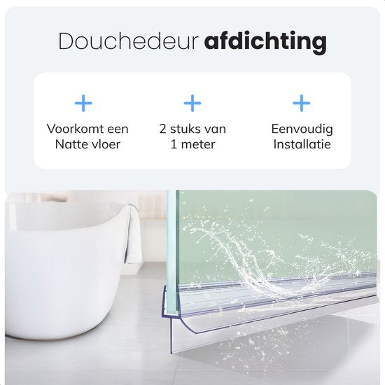 Barre de douche en dessous - 2 bandes - Fixation facile - Obturateur d'eau - Barrière d'eau douche - 8 à 12mm - Luft