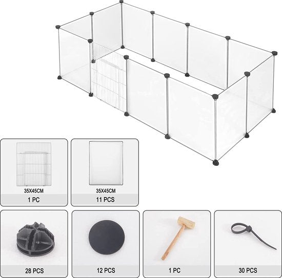 EUGAD Parc en plastique pour lapins et cochons d'Inde, enclos de 12 planches (35x45cm/ planche), parc à hamster transparent, BHT 145x46x75cm