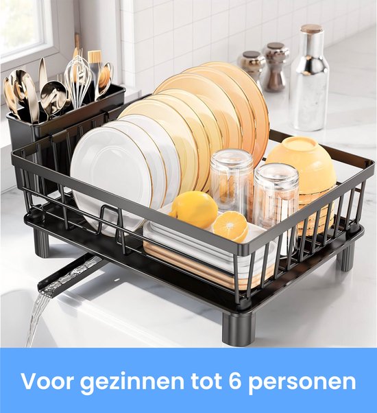 Luft Egouttoir avec plateau d'égouttage - Egouttoir à vaisselle - Egouttoir à vaisselle - Noir - Tapis d'égouttage - Idéal pour la cuisine et le camping - acier inoxydable