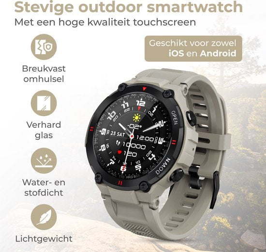 Nuvance - Montre intelligente pour l'extérieur - IP67 Waterproof - Bluetooth Smartwatch pour femmes et hommes - Smartwatches - Montre de sport avec podomètre, compteur de calories, somnomètre - Convient à tous les smartphones - Gris