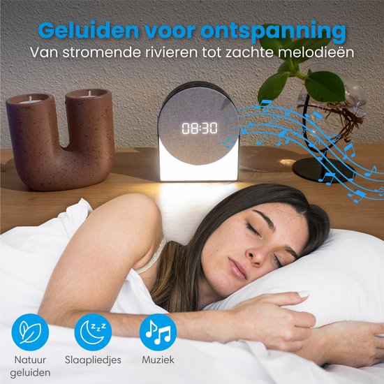DreamCare Sleep Trainer - Réveil - Veilleuse - Machine à bruit blanc - 6 sons de sommeil et 6 sons de réveil
