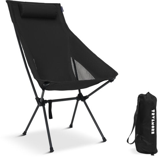 TRVLMORE Chaise de camping - pliable - capacité de charge 120KG - sac de transport inclus - chaise pliante - chaise de pêche - chaise de camping - chaise pliante - noir