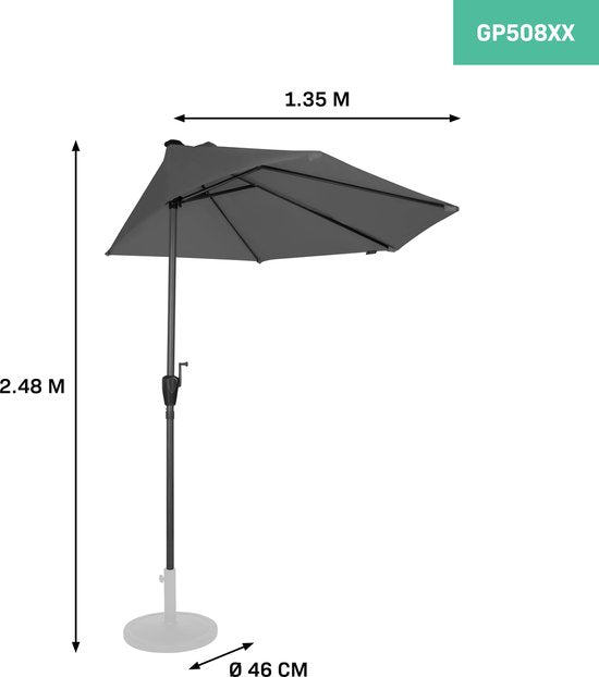 VONROC Premium Parasol Magione - Parasol de balcon durable - Semi-circulaire 270x135cm - Toile résistante aux UV - Gris - Housse de protection incluse