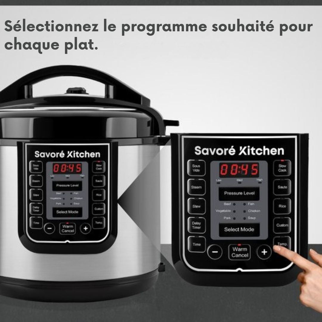 Autocuiseur Savoré Kitchen - 6L - Sans PFAS - Multicooker - couleur argent/noir