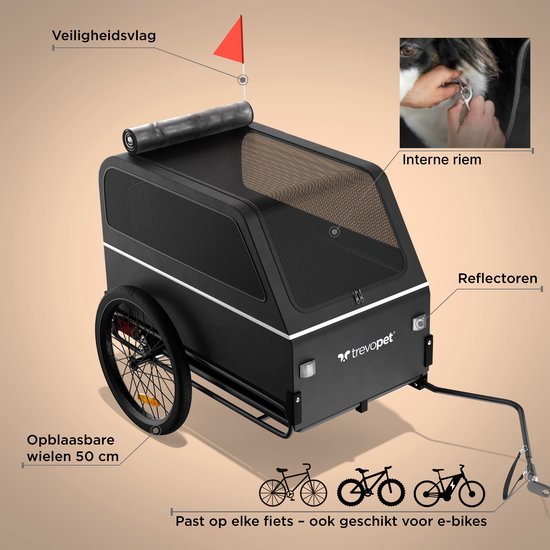 TrevoPet® Dog Bike Trailer XL - remorque pliante pour vélo - remorque pour chien avec rampe, système de suspension et résistance aux intempéries - convient aux vélos électriques - 45 kg - noir