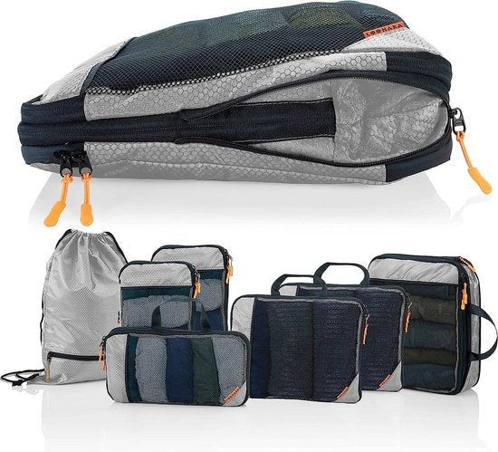 LOONARA Set de 7 cubes de voyage - avec compression pour la valise et le sac à dos, sac de rangement inclus, Alpine Slate - Grey