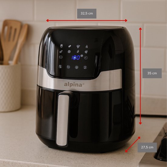 alpina Airfryer 4.5L- Friteuse à air chaud pour 2 à 4 personnes - Friteuse à air avec température réglable de 80°C à 200°C - Minuteur jusqu'à 60 minutes - Friteuse à air chaud 1400W - Noir