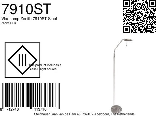 Lampadaire Steinhauer Zenith LED - Acier
