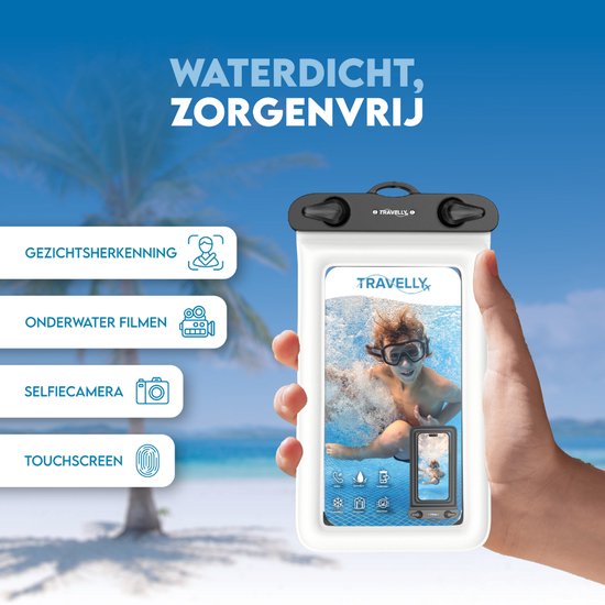 Travelly® Waterproof Phone Case Set of 2 - Universal Underwater Case for Smartphone - Convient à tous les téléphones - Drybag - Pour les vacances, la natation et les sports nautiques - Transparent/Blanc