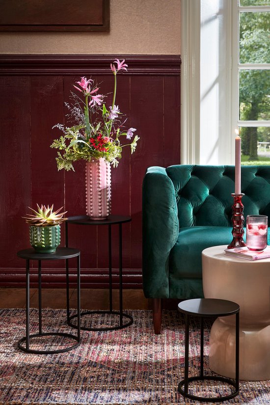 Mica Decorations Table d'appoint Quinty - Lot de 3 - H50 x Ø32 cm - Métal - Noir