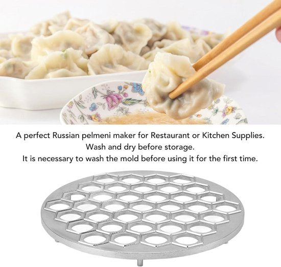 Appareil à pelmeni - Appareil à boulettes et raviolis - Alliage d'aluminium - Cuisine DIY - Fêtes de famille - Pique-nique - Argenté - 37 trous