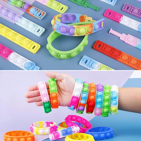 Partizzle 24x Fidget Toys Pop It Bracelets Kit - Bracelets à distribuer - Cadeaux de fin d'études - Pour les enfants et les tout-petits
