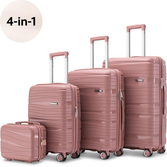 SKYCASES Travelin' Charm 4-Piece Trolley Set - Hand Luggage & Check-in Suitcases - 32L/60L/98L - Number Lock - 360° Noiseless Wheels - Lightweight & Sturdy - Modern Design - Pink V2