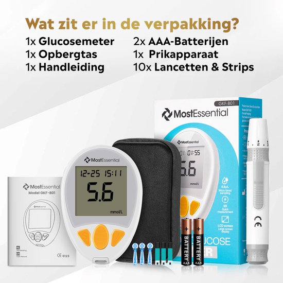 Kit Lecteur de Glycémie Premium – Glucomètre avec 10 Bandelettes, 10 Lancettes, Stylo Piqueur & Trousse | MostEssential