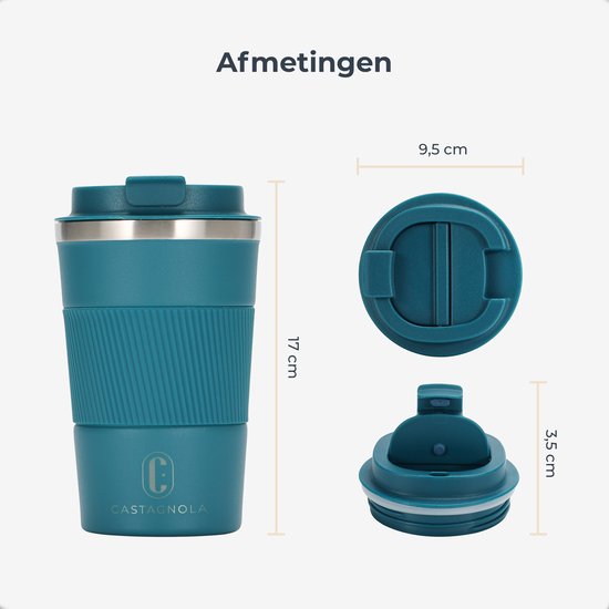 Tasse thermos Castagnola - Tasse à café à emporter - Tasse de voyage pour café et thé - Tasse à thé - 380 ML - acier inoxydable - Bleu