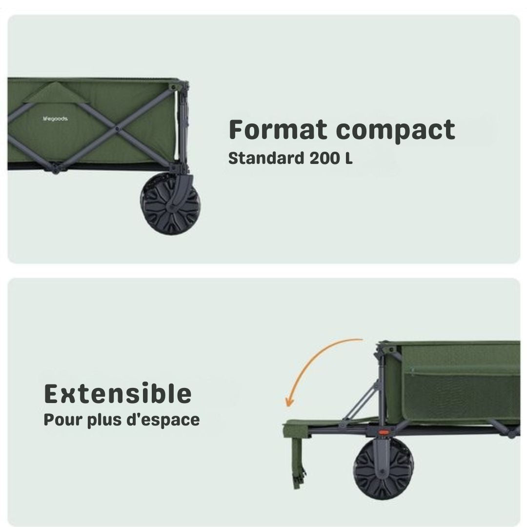 LifeGoods Wagon - 130KG - 200L - Pliable - Avec housse de protection - Vert
